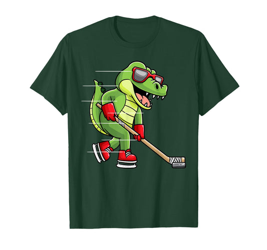 Crocodile Playing Ice Hockey Game Player Alligator T-Shirt