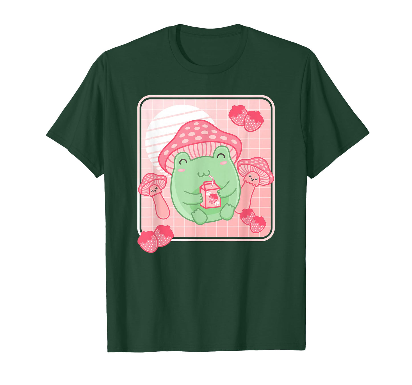 Kawaii Frog Pink Strawberry Milk Mushroom Women Girls T-Shirt