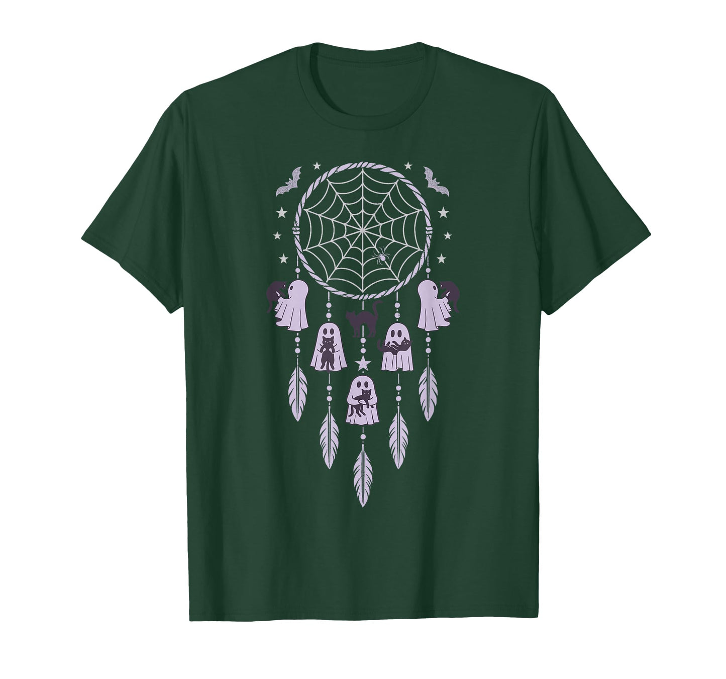 Ghosts Holding Black Cats Halloween Purple Dreamcatcher T-Shirt