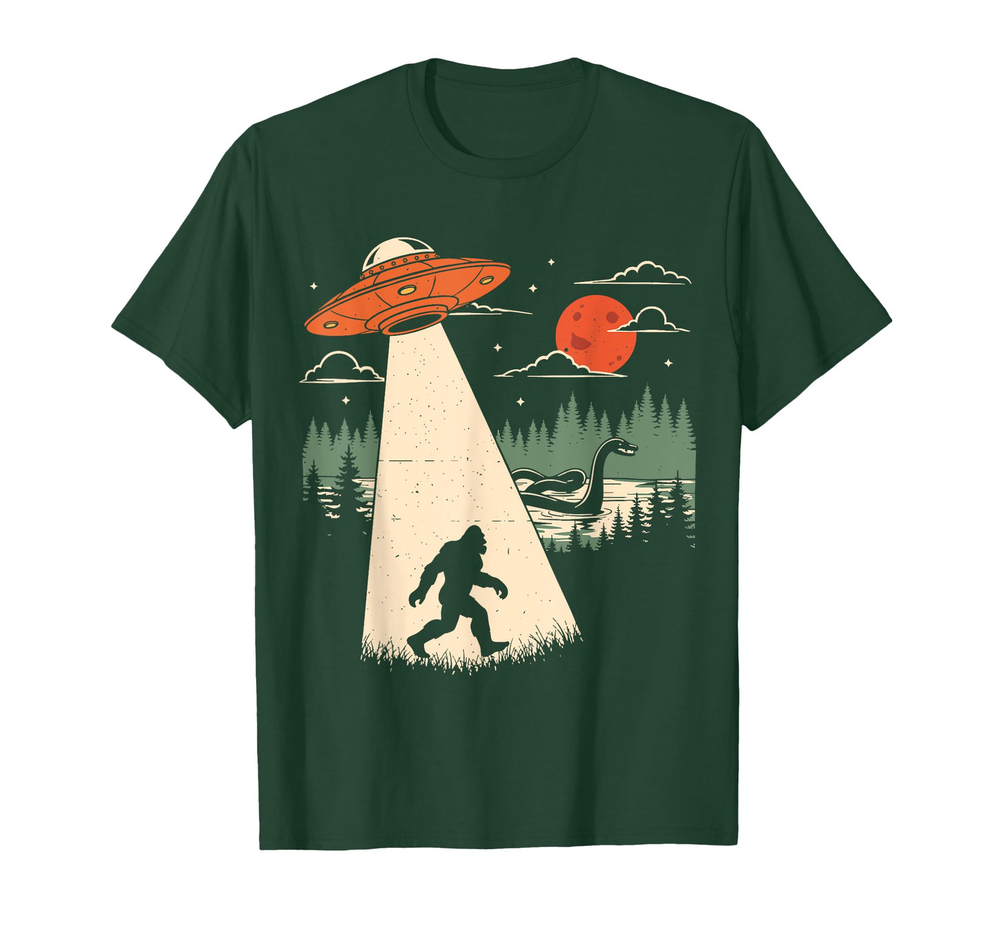 UFO Big Foot Alien Loch Ness Monster Funny Cryptids Camping T-Shirt