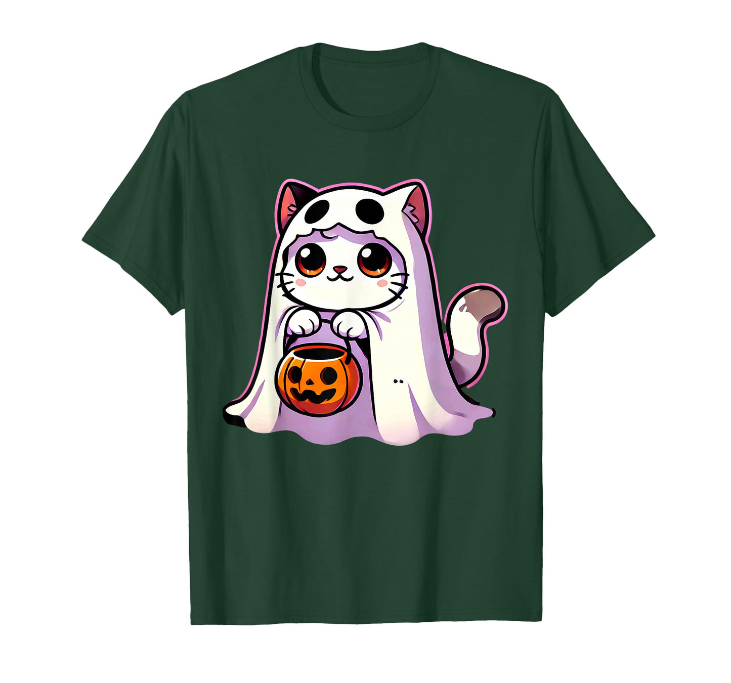 Cat Ghost Halloween Cute Kitty Men Women Kids T-Shirt