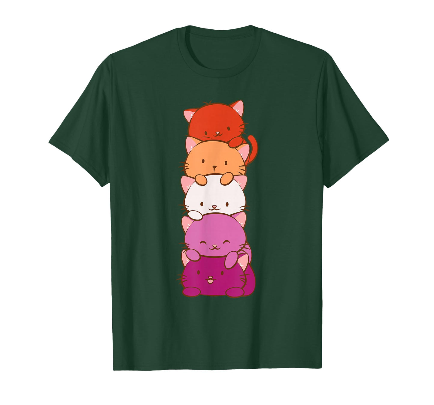 Orange Pink Lesbian Pride Flag Cute Kawaii Cat T-Shirt