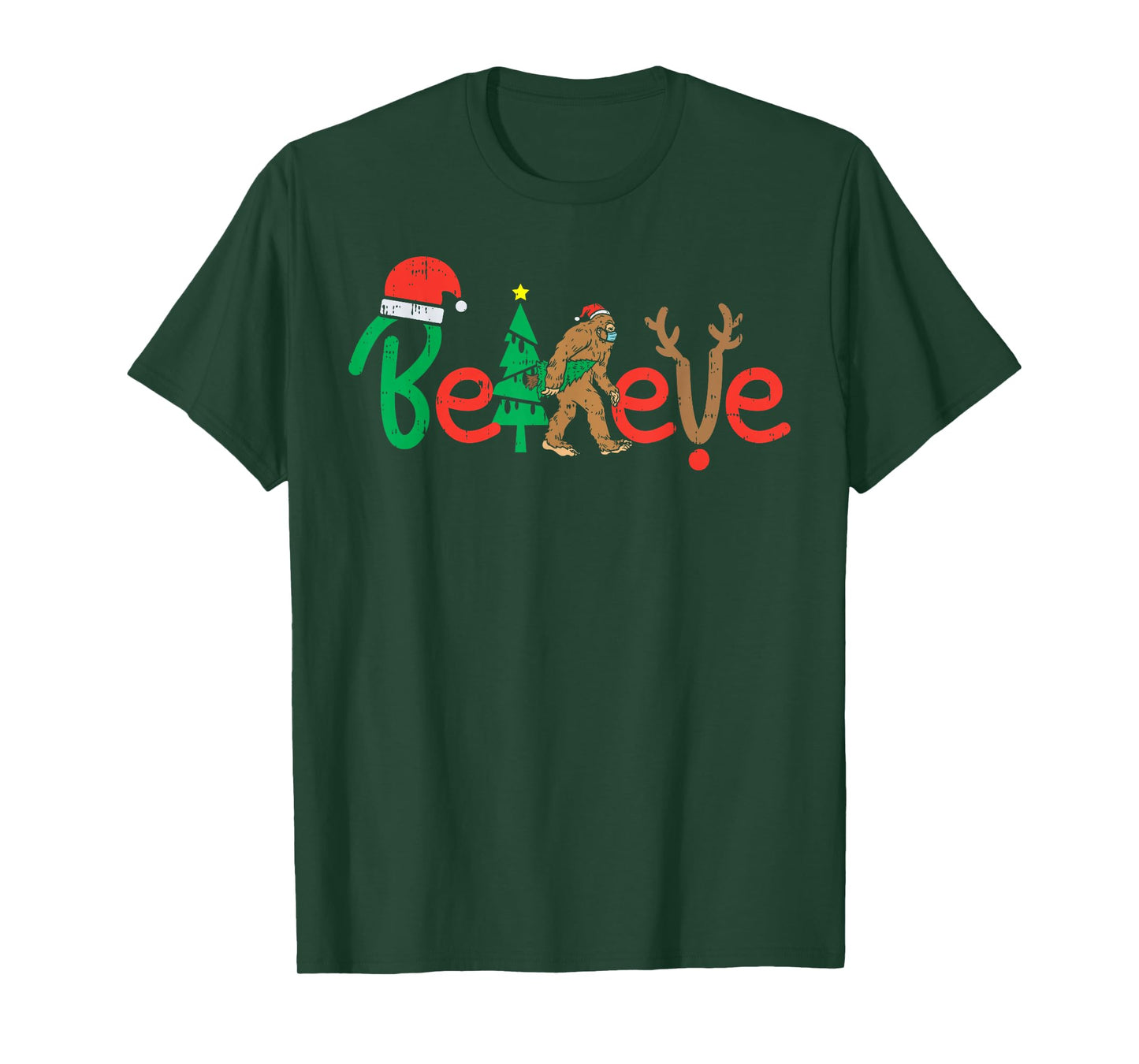 Believe Bigfoot Sasquatch In Mask Christmas Quarantine Gift T-Shirt