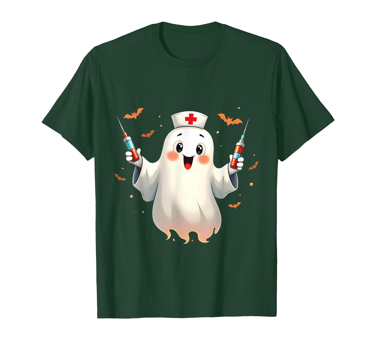 Spooky Halloween Nurse Ghost Holding Syringes T-Shirt