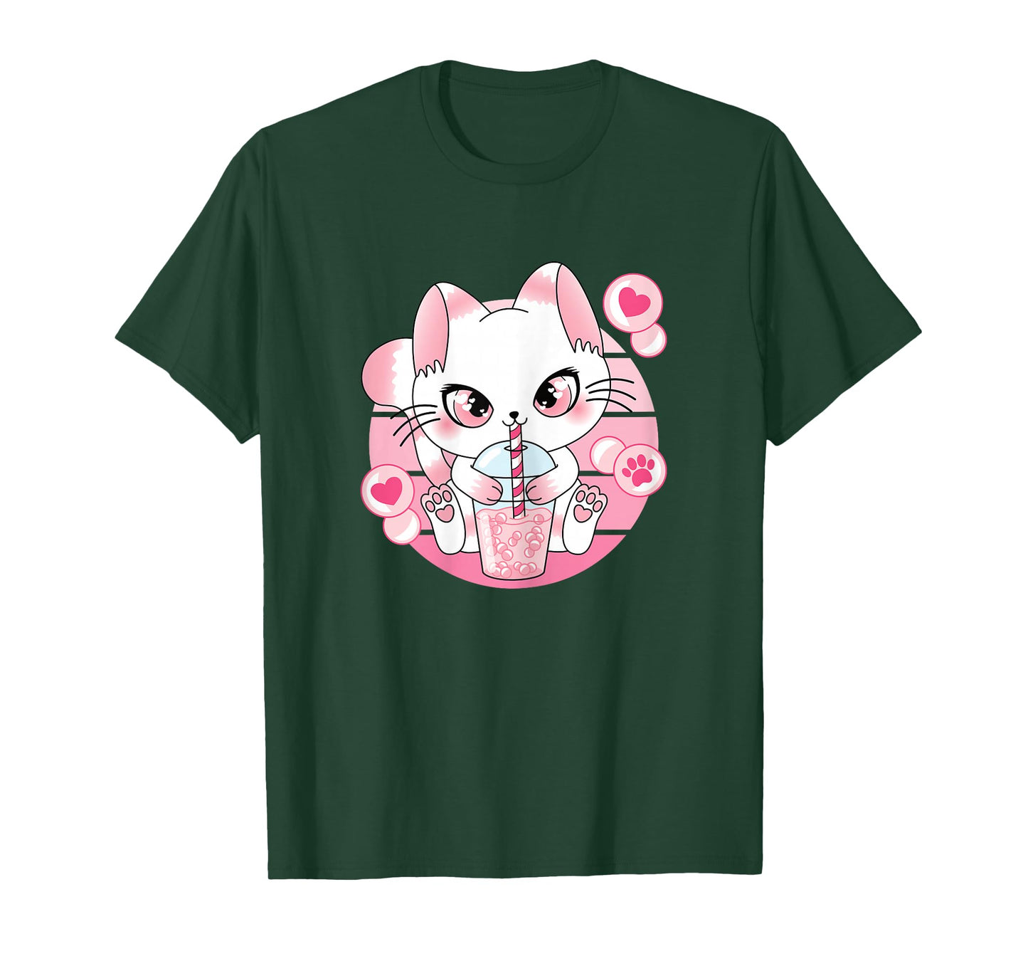 Japanese Anime Cat Kawaii Bubble Tea Women Girls Kids T-Shirt