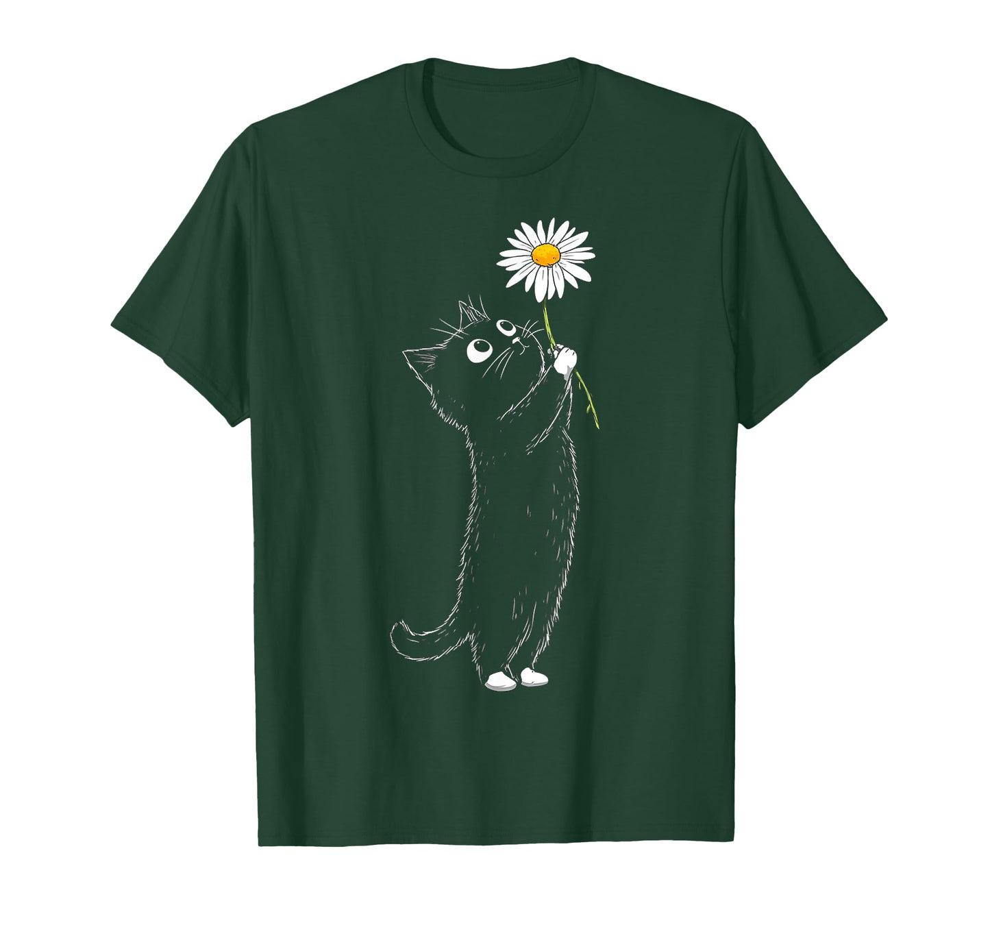 Cat Holding Flower Drawing Cute Artwork Animal Graphic Cat T-Shirt