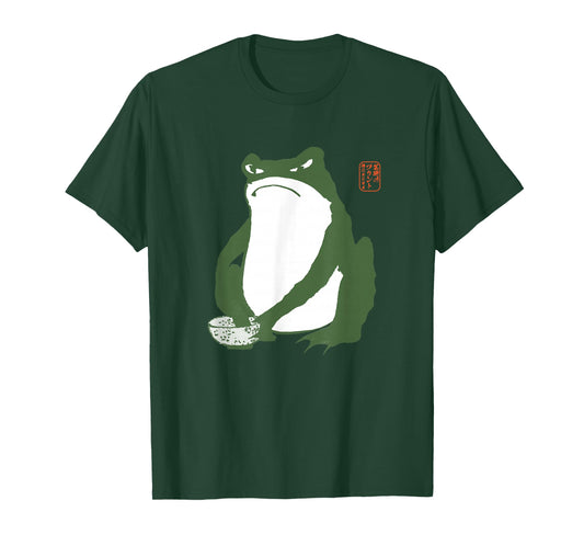 Japanese Grumpy Frog with Matcha Vintage Art Print T-Shirt