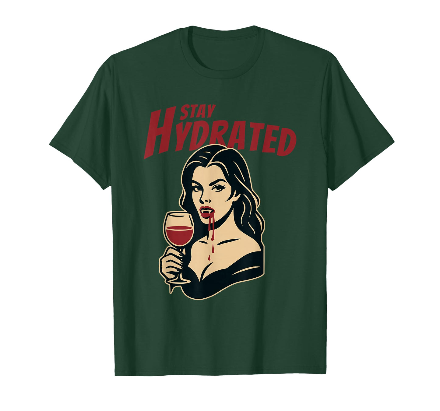 Retro Vampire Pin-Up Stay Hydrated Gothic Humor Wine Glass T-Shirt