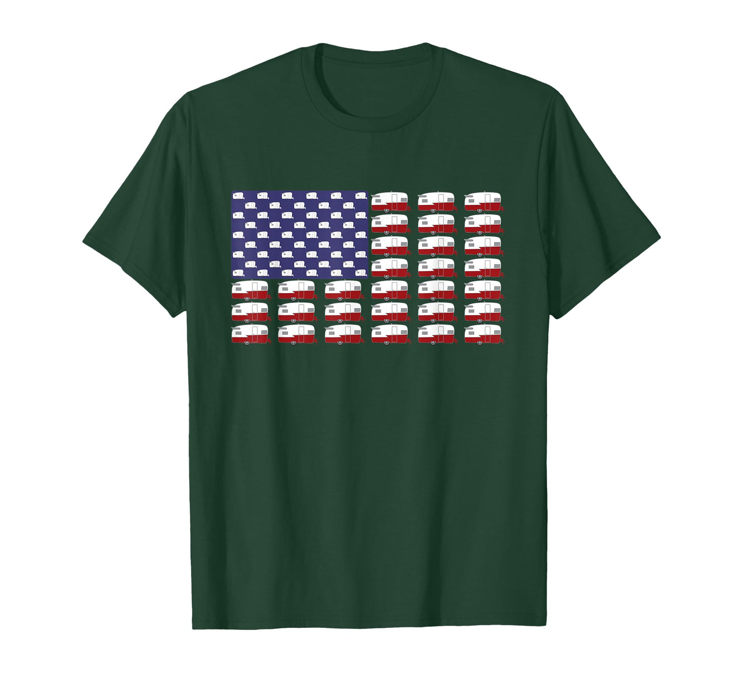 Vintage RV Camper Trailer American Flag T-Shirt