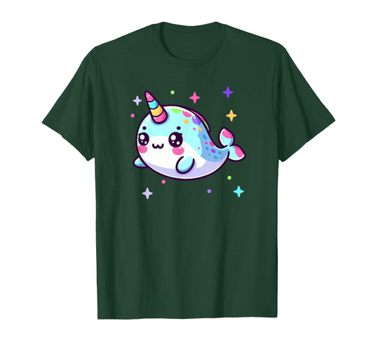 Cute Kawaii Narwhal Blue Pink Anime Sea Critter Fun T-Shirt