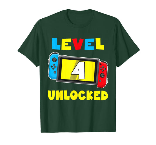 Level 4 Unlocked 4th Birthday Shirt Video Game 4 Year Old T-Shirt