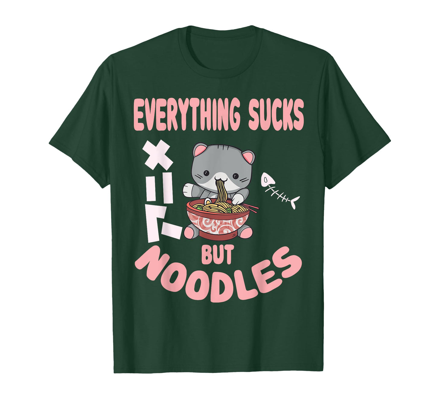 Everything sucks but noodles Pastel Goth Cat Kawaii Men Women T-Shirt