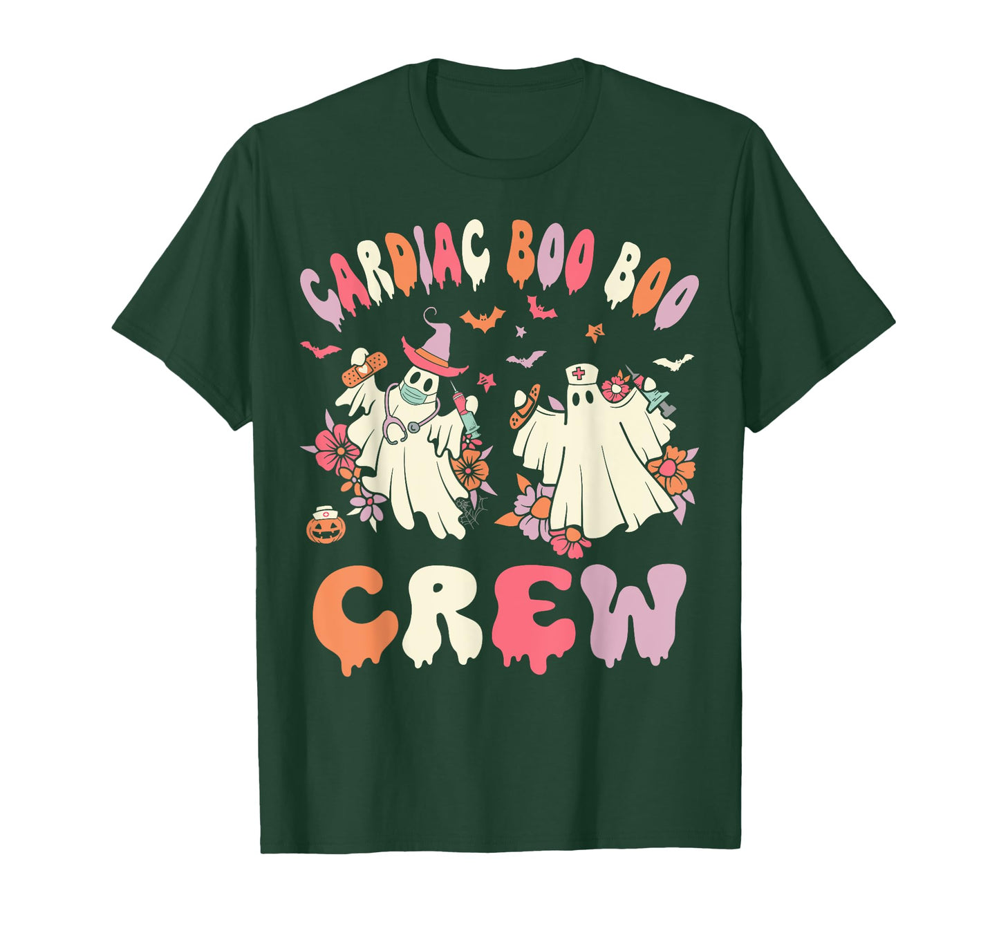 Cardiac Boo Crew Ghost Cardiology Nurse Halloween Women T-Shirt