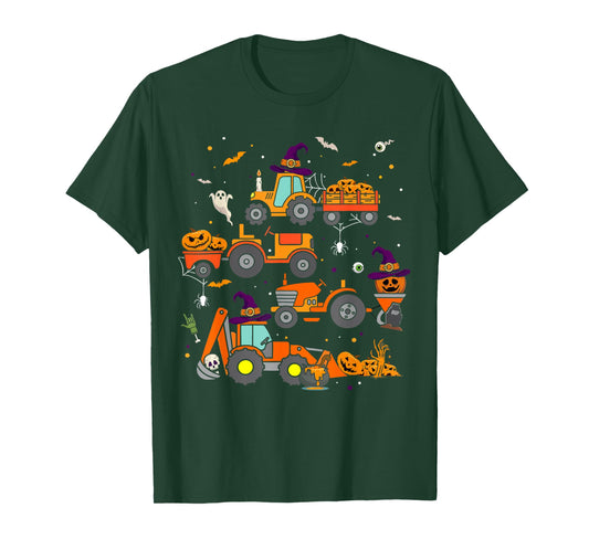 Toddler Halloween Shirt Tractor Ghost Pumpkin Kids Boys T-Shirt