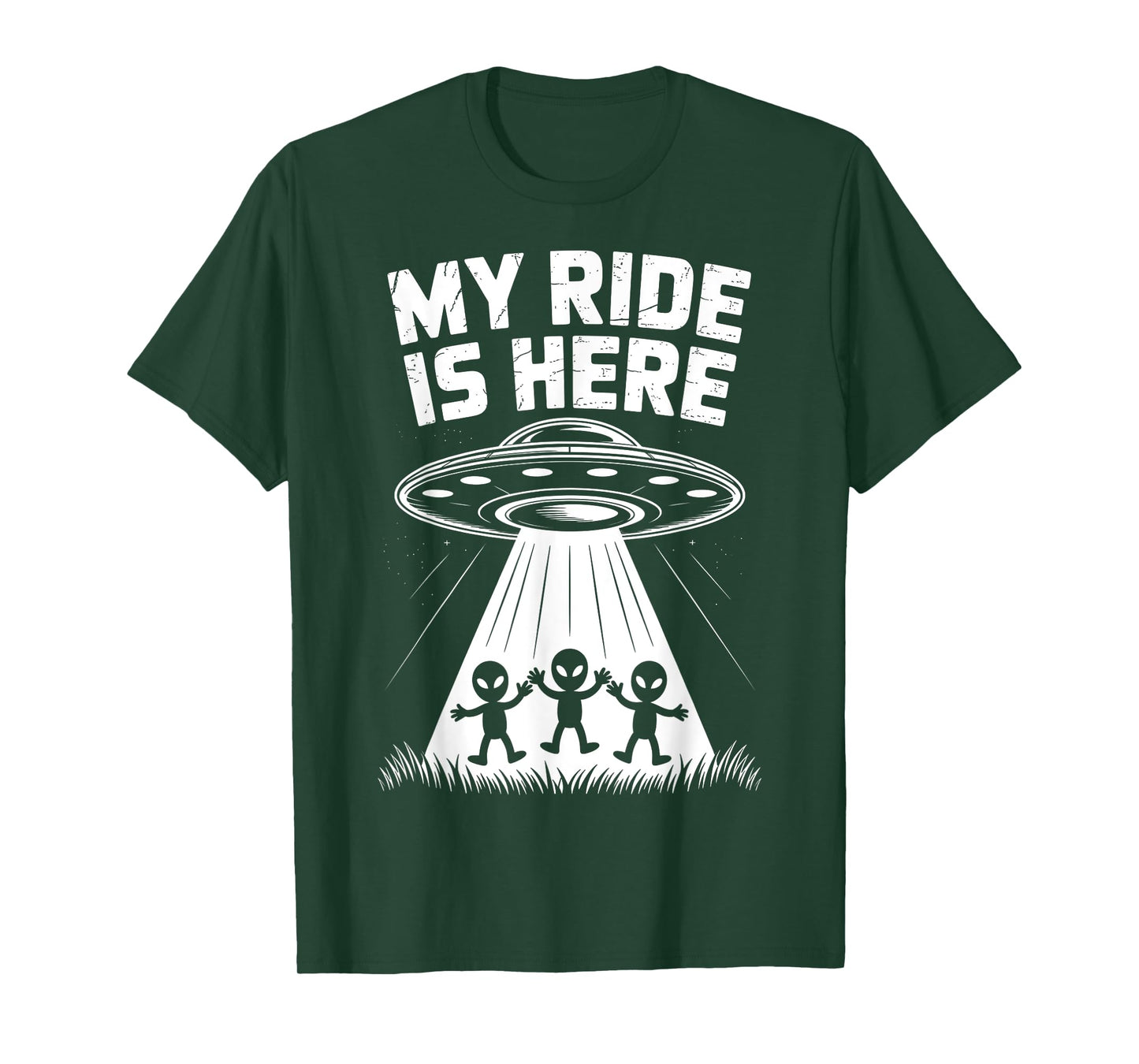 Alien UFO My Ride Is Here Funny Flying Saucer Kids Men Women T-Shirt