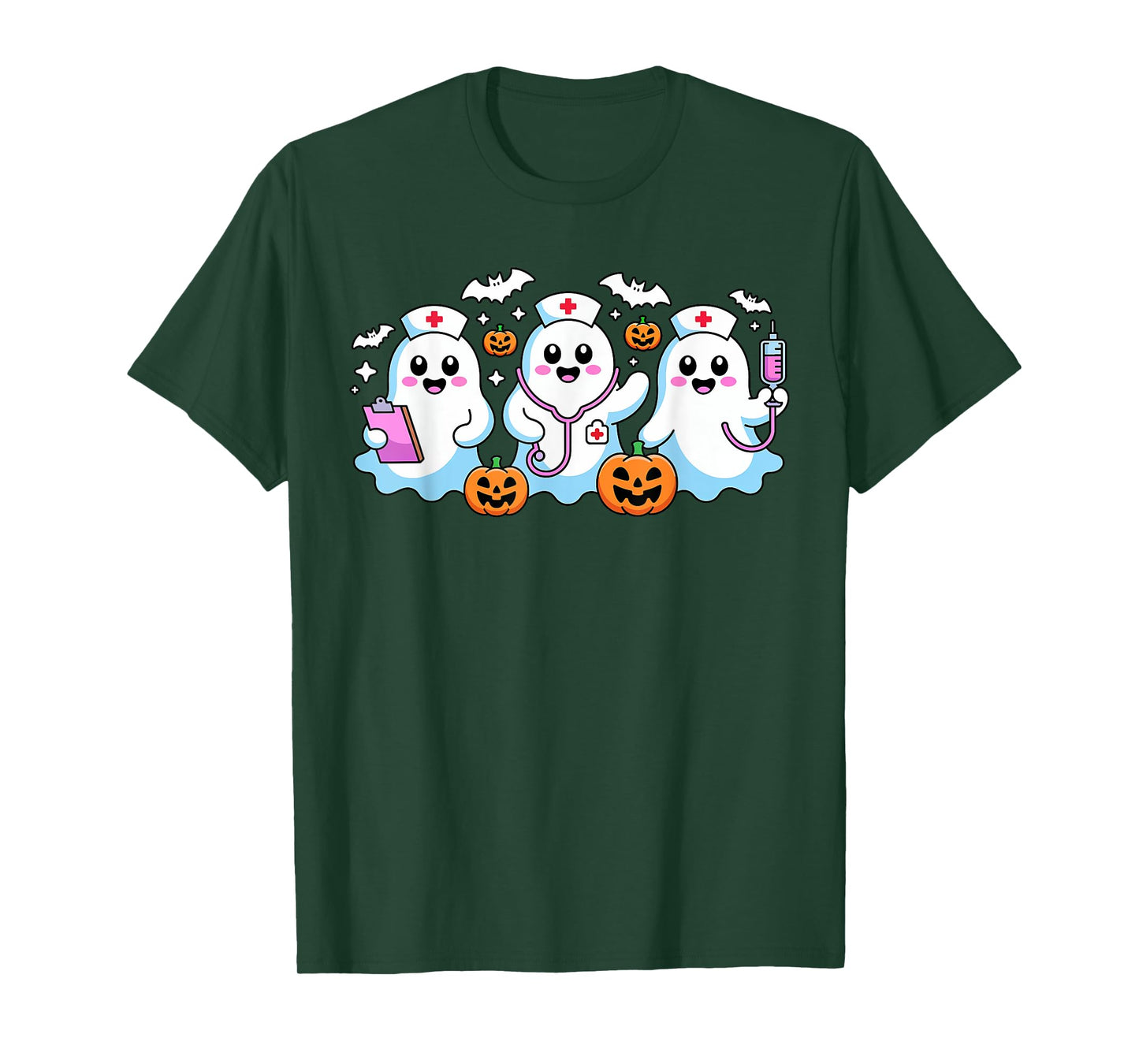 Ghost Nurses Halloween Crew Scrub Costume Stethoscope CNA RN T-Shirt