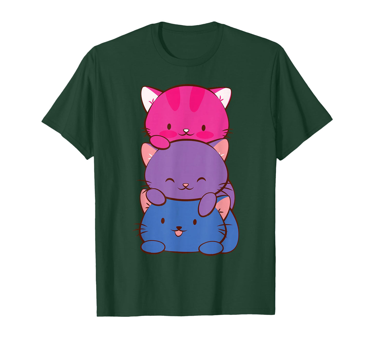 Bisexual Pride Kawaii Kitty Cat Stack Anime T-Shirt