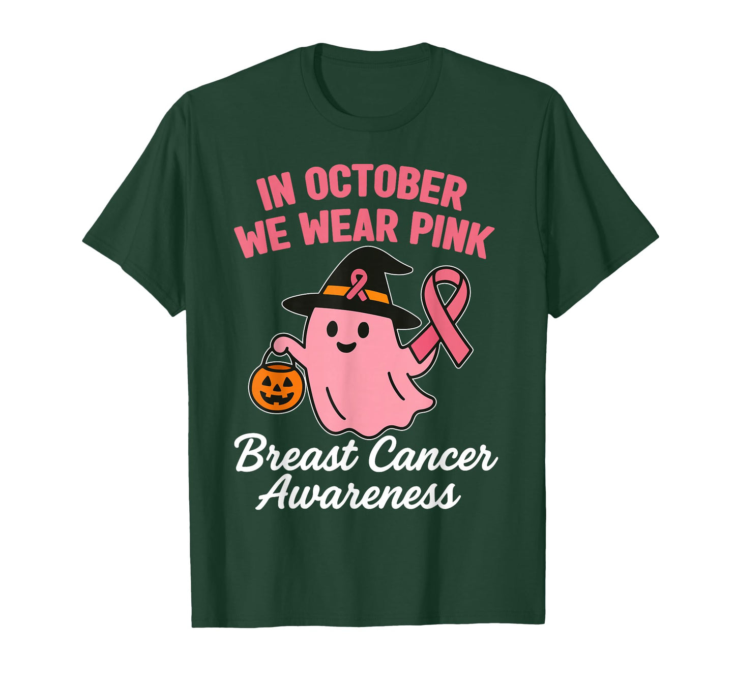 in October We Wear Pink Breast Cancer Awareness Halloween T-Shirt
