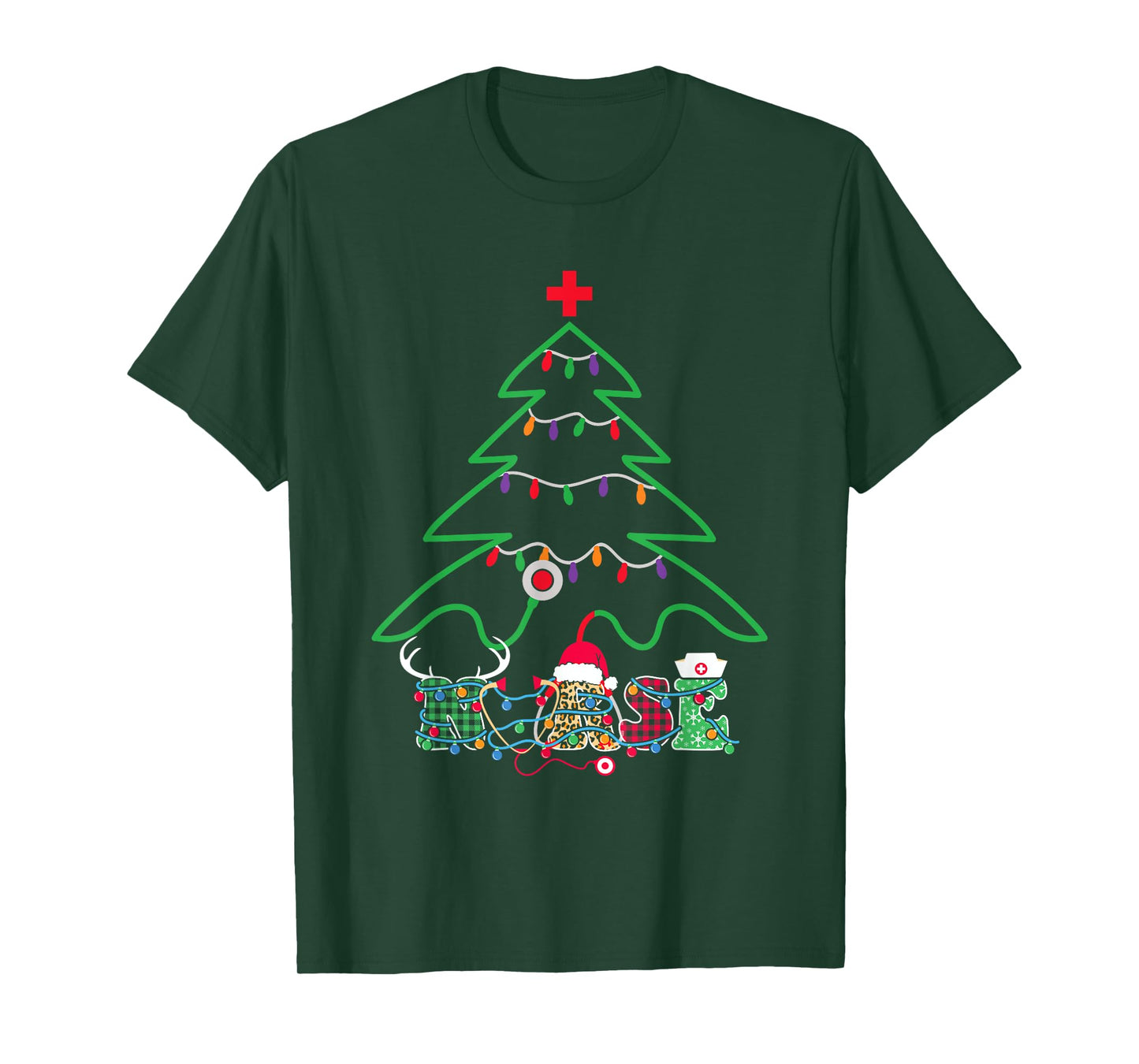 Stethoscope Christmas Tree Nurse Christmas Scrub Top Xmas T-Shirt