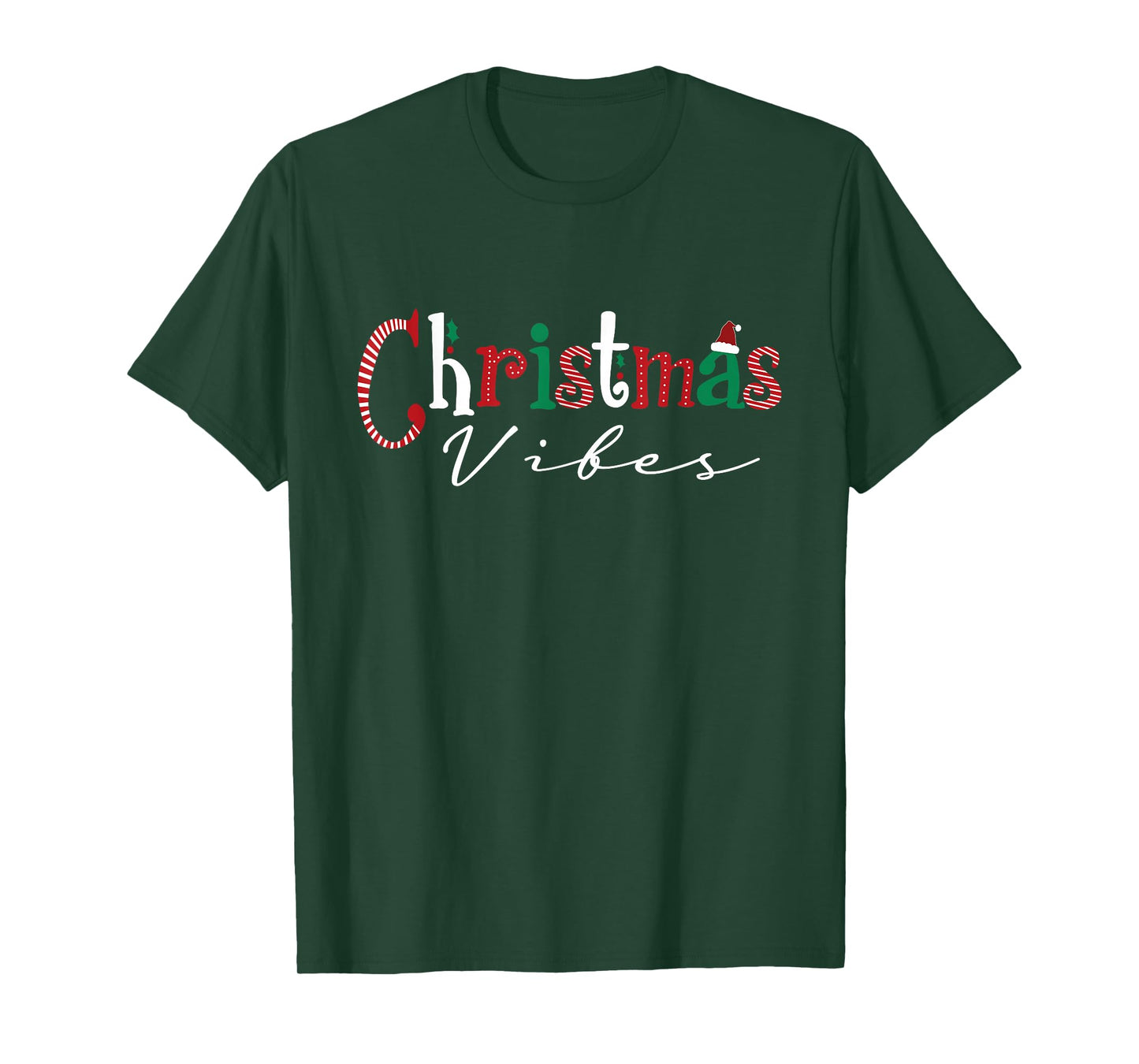 Christmas Vibes Santa Hat, Holly, Holiday Vibes Christmas T-Shirt