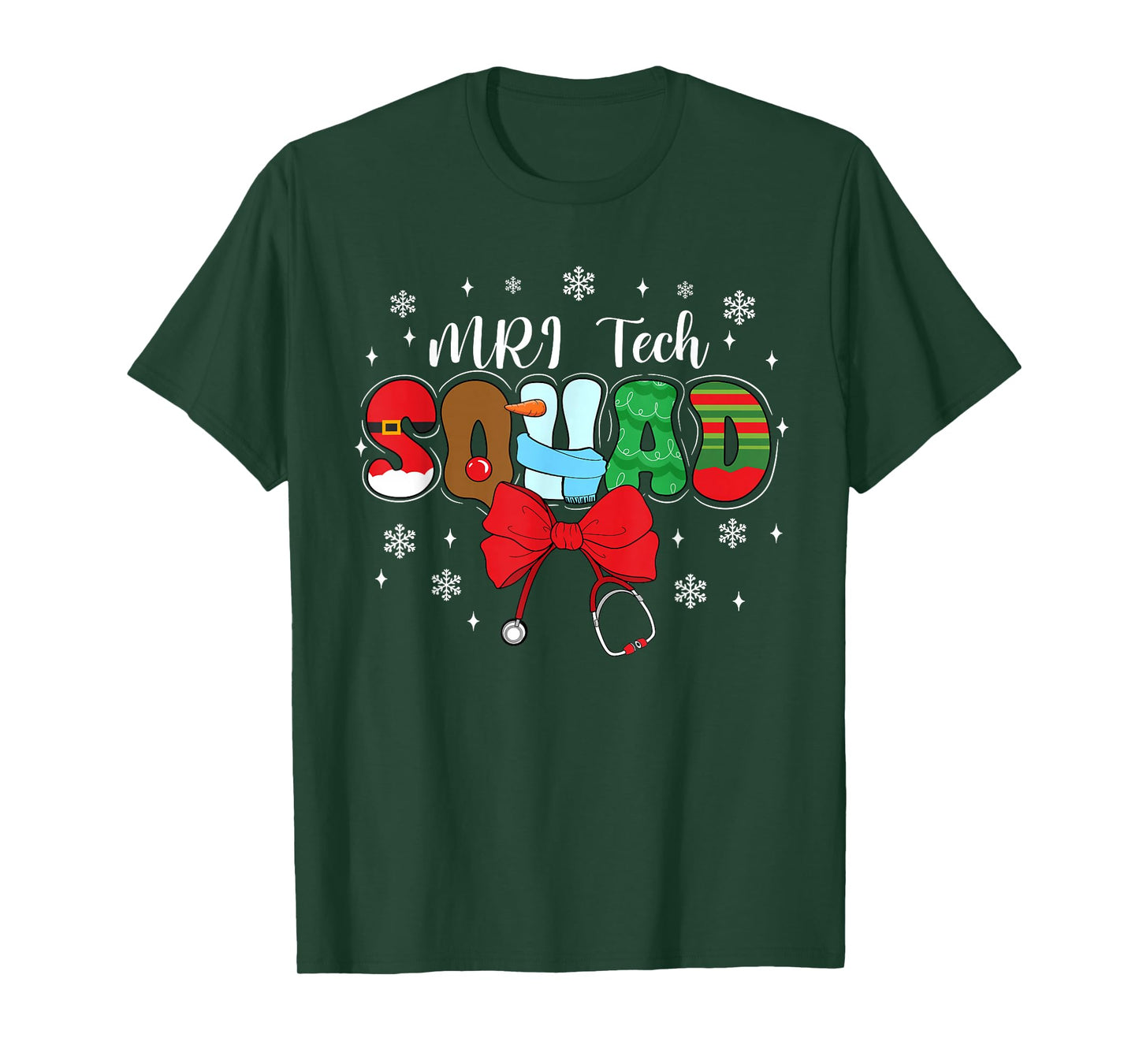 MRI Tech Squad Bow Stethoscope Santa Cute Christmas T-Shirt