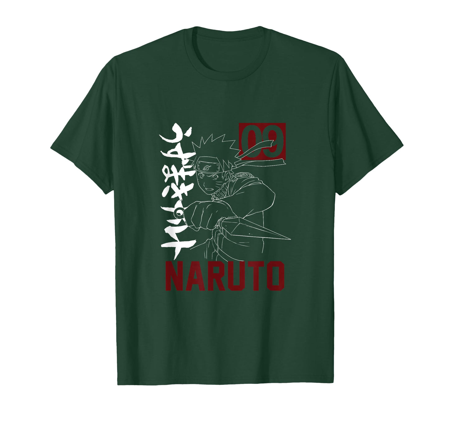 Naruto T-Shirt for Men - Anime Graphic with Kunai Kanji Design - Black, Short Sleeve, Size S