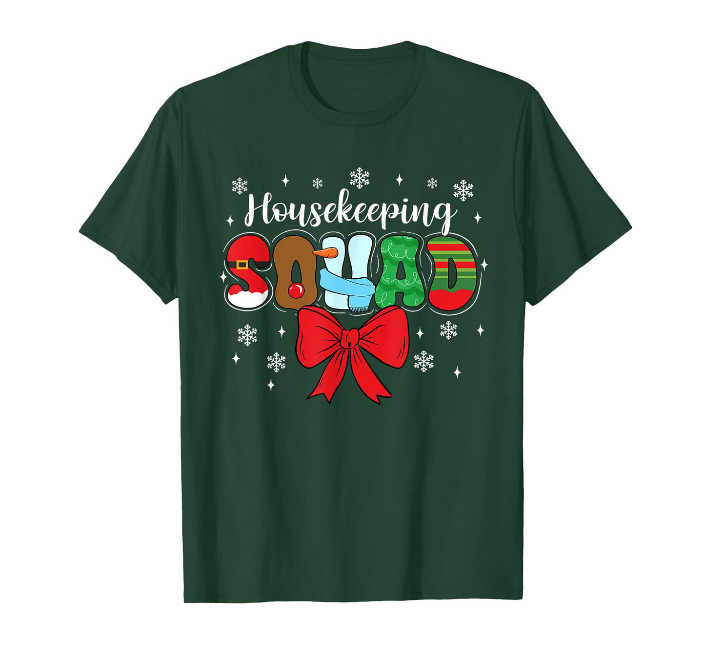 Housekeeping Squad Bow Pencil Housekeeper Funny Christmas T-Shirt