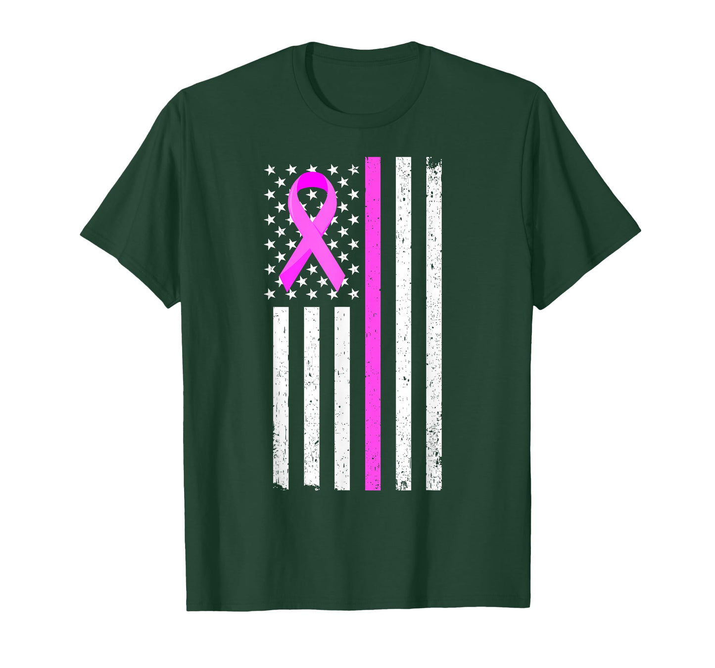Breast Cancer Awareness Month USA Flag Patriot Pink Ribbon T-Shirt