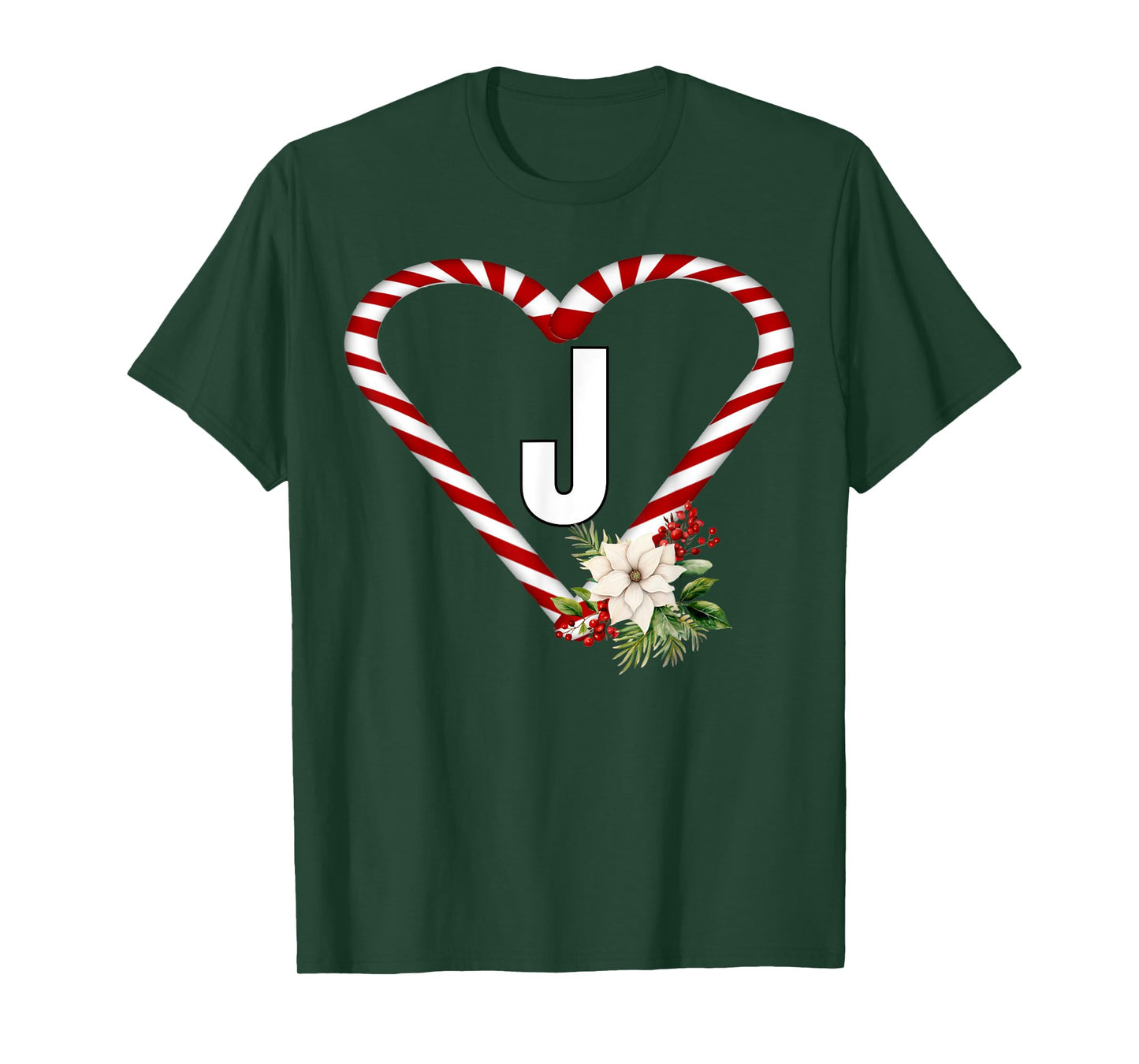Letter J Christmas Candy Cane Holiday Novelty Christmas T-Shirt