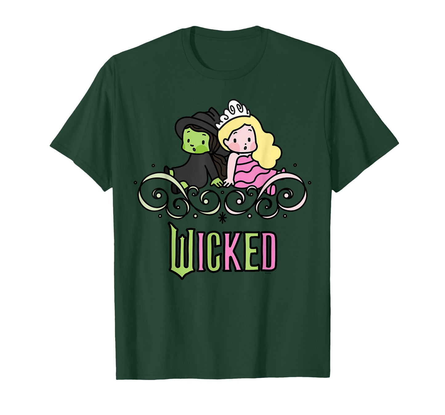 Wicked Elphaba & Glinda Together Playful Cartoon Style T-Shirt