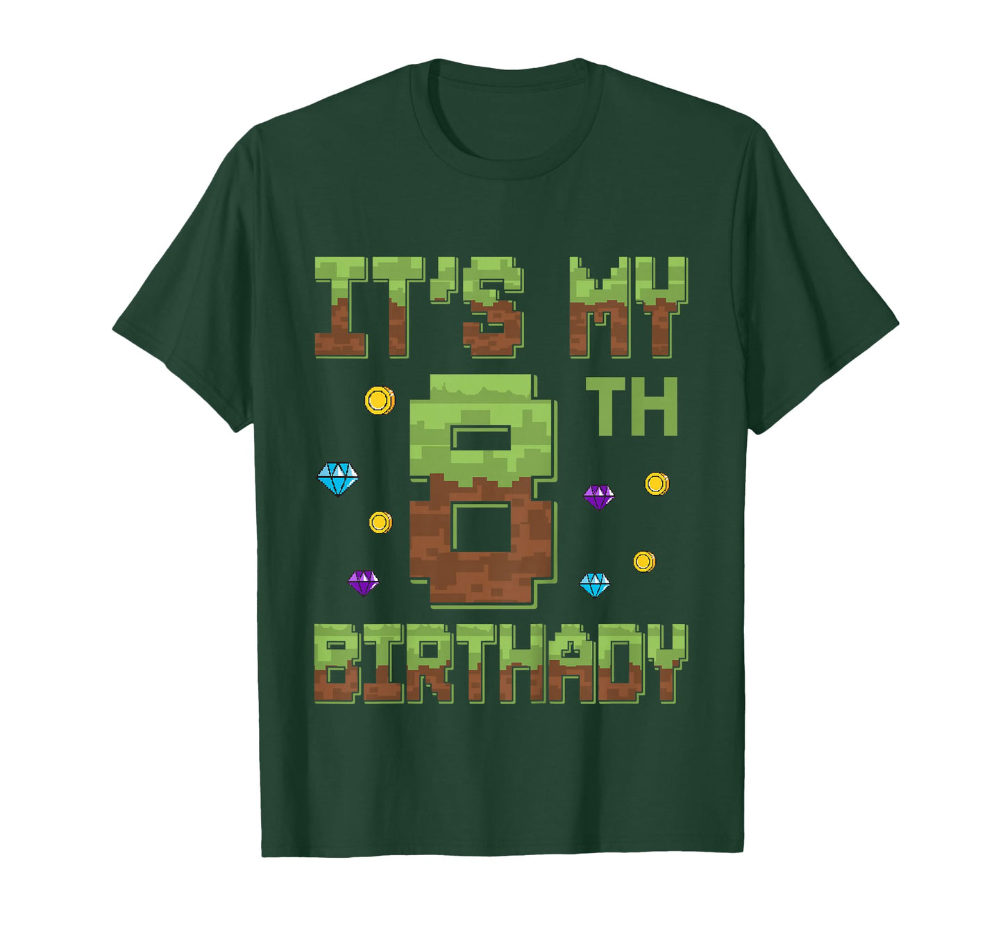 Birthday Boy It's My 8th Birthday 8 Year Old Pixel Gamer T-Shirt