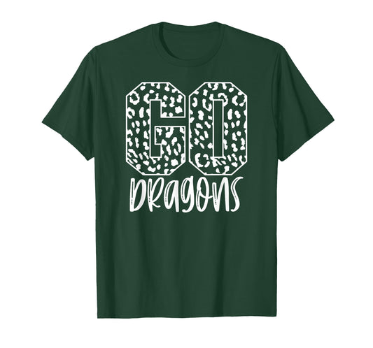 Dragons Team Mascot School Spirit Game Night Leopard Print T-Shirt