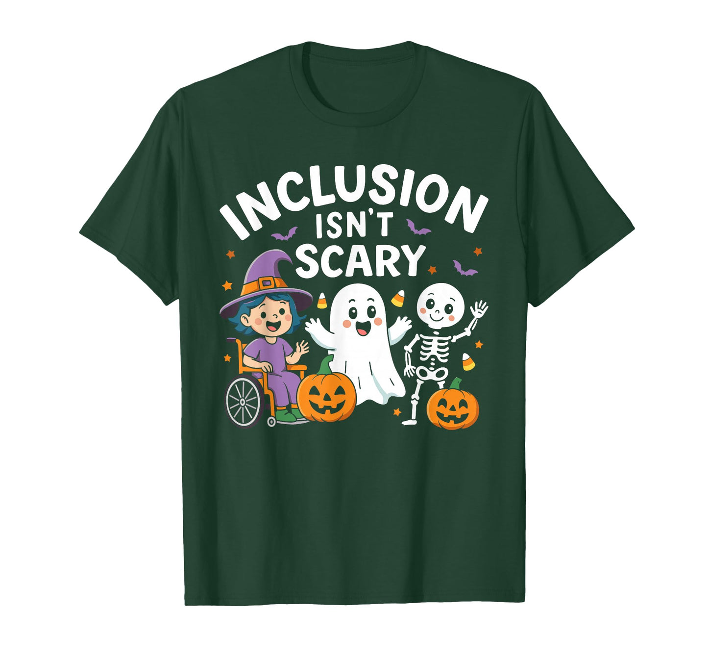 Inclusion Isn't Scary Teacher Skeleton Ghost Cute Halloween T-Shirt