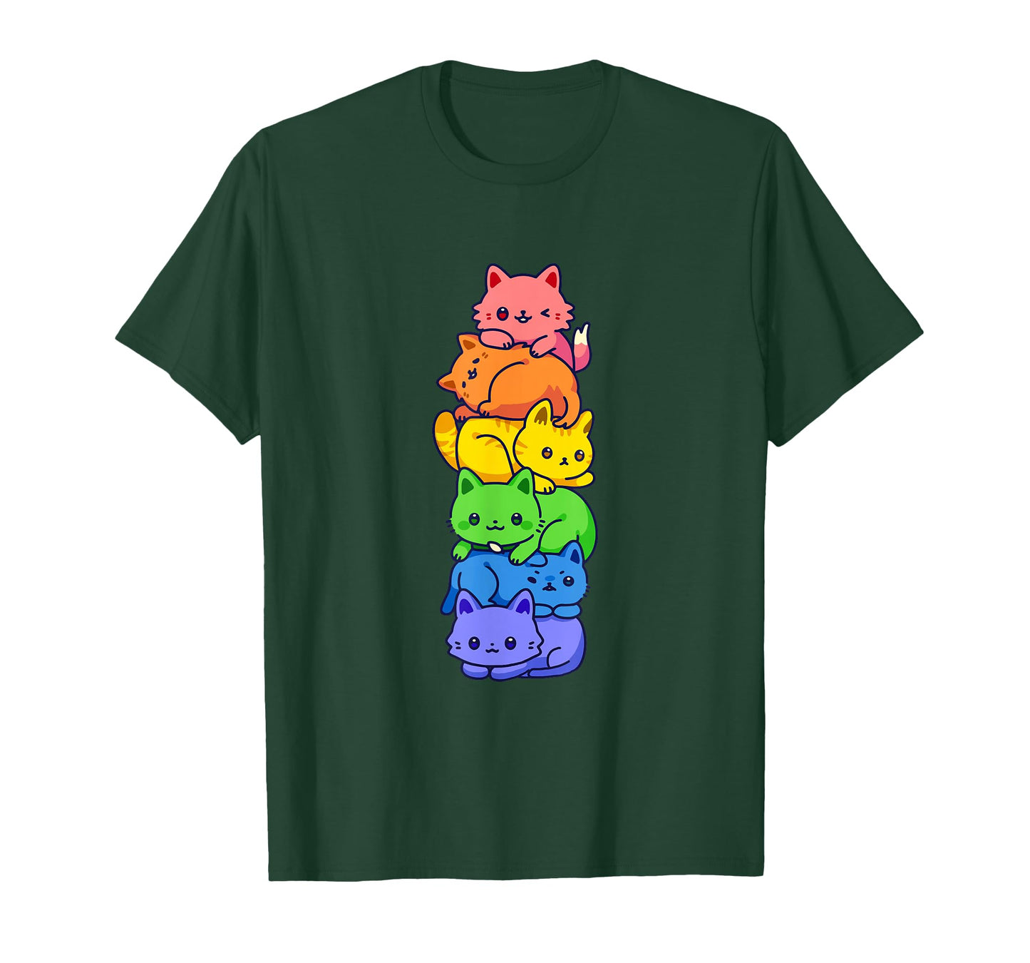 Gay Pride Cat LGBT Kawaii Cats Pile Cute Anime Rainbow Flag T-Shirt Small
