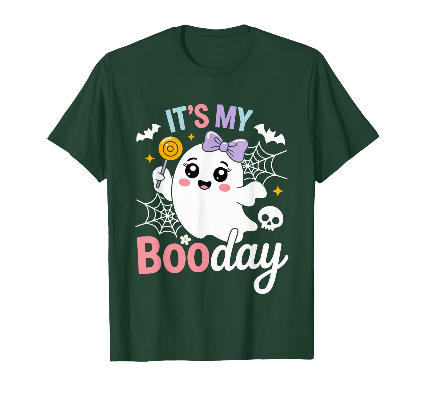Funny Its My Boo Day Cute Halloween Birthday Ghost Pink Bow T-Shirt