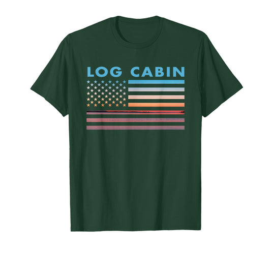 Vintage Sunset American Flag Log Cabin, Texas Women Men T-Shirt