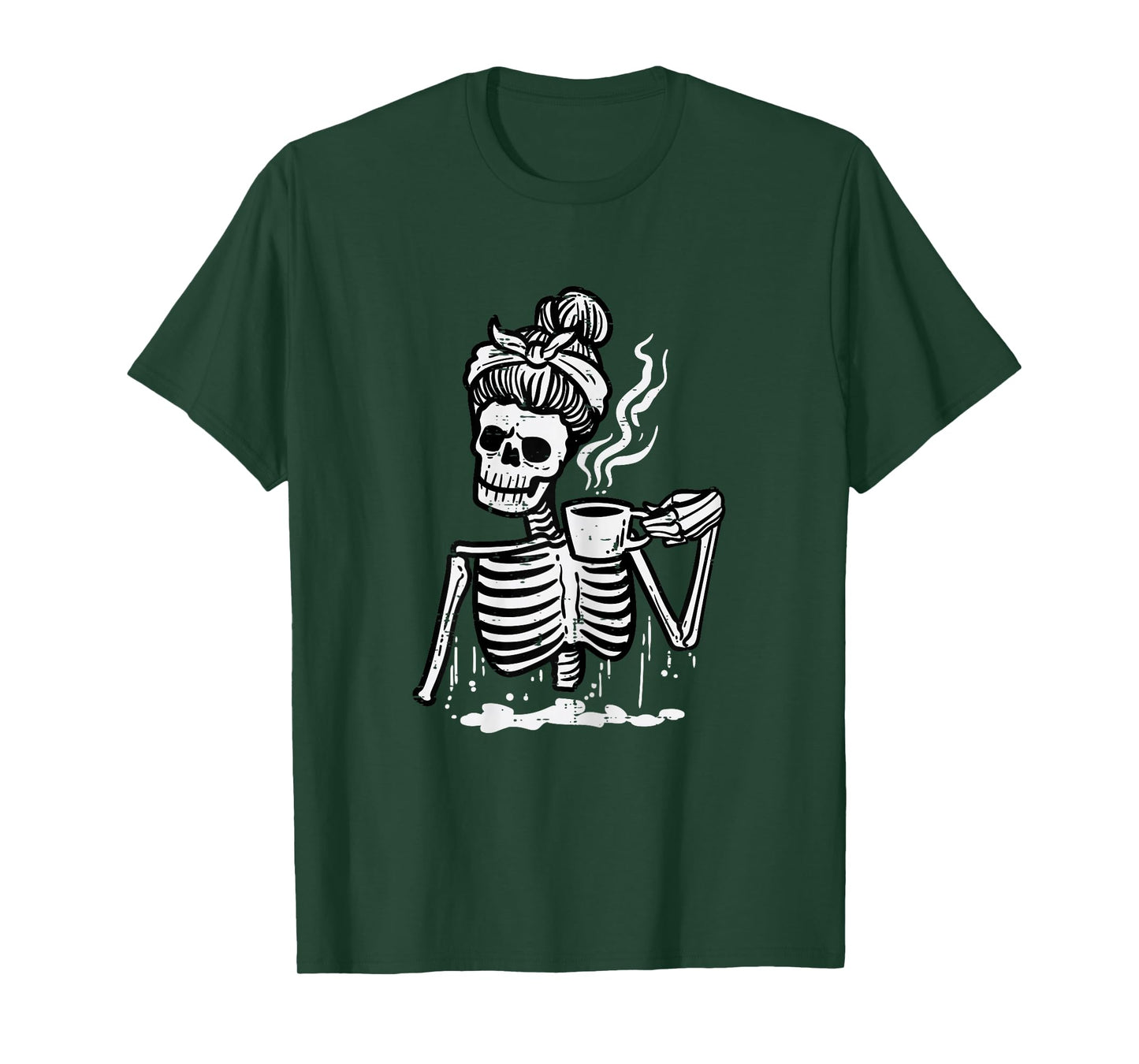 Halloween Skeleton Messy Bun Coffee Funny Costume Mom Women T-Shirt