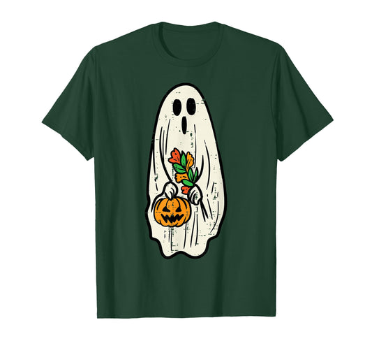 Ghost Floral Groovy Vintage Retro Halloween Costume Women T-Shirt