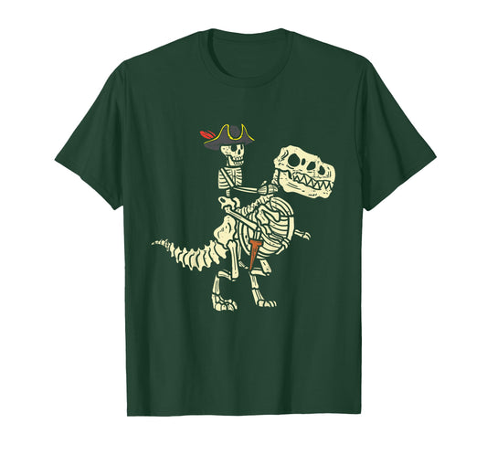 Kids Skeleton Pirate On Trex Halloween Dinosaur Toddler Boys Kids T-Shirt
