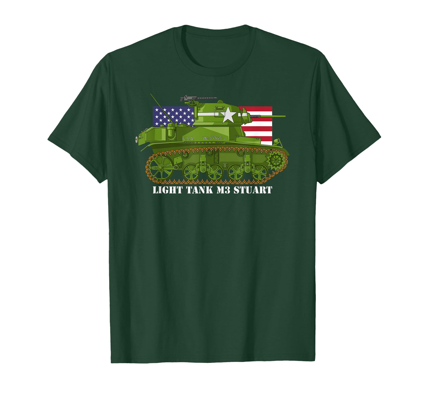 Light Tank M3 Stuart WW2 American Tanks USA Flag Women Kids Men T-Shirt