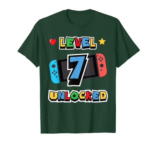 Level 7 Unlocked 7th Birthday Kids Video Game 7 Years Old T-Shirt