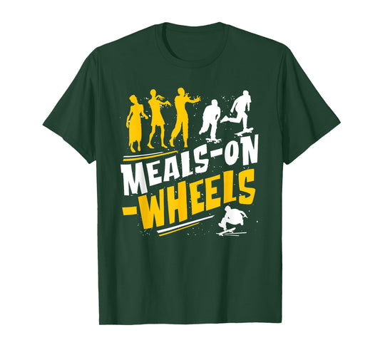 Meals-on-Wheels Funny zombie and Skateboarder Graphic T-Shirt