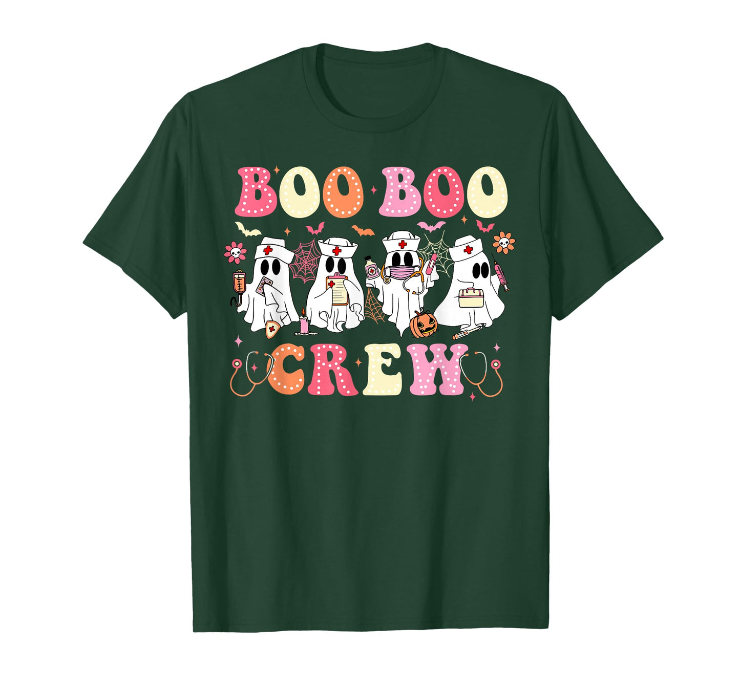 Funny Boo Boo Crew Nurse Ghost Women Halloween Nurse Groovy T-Shirt