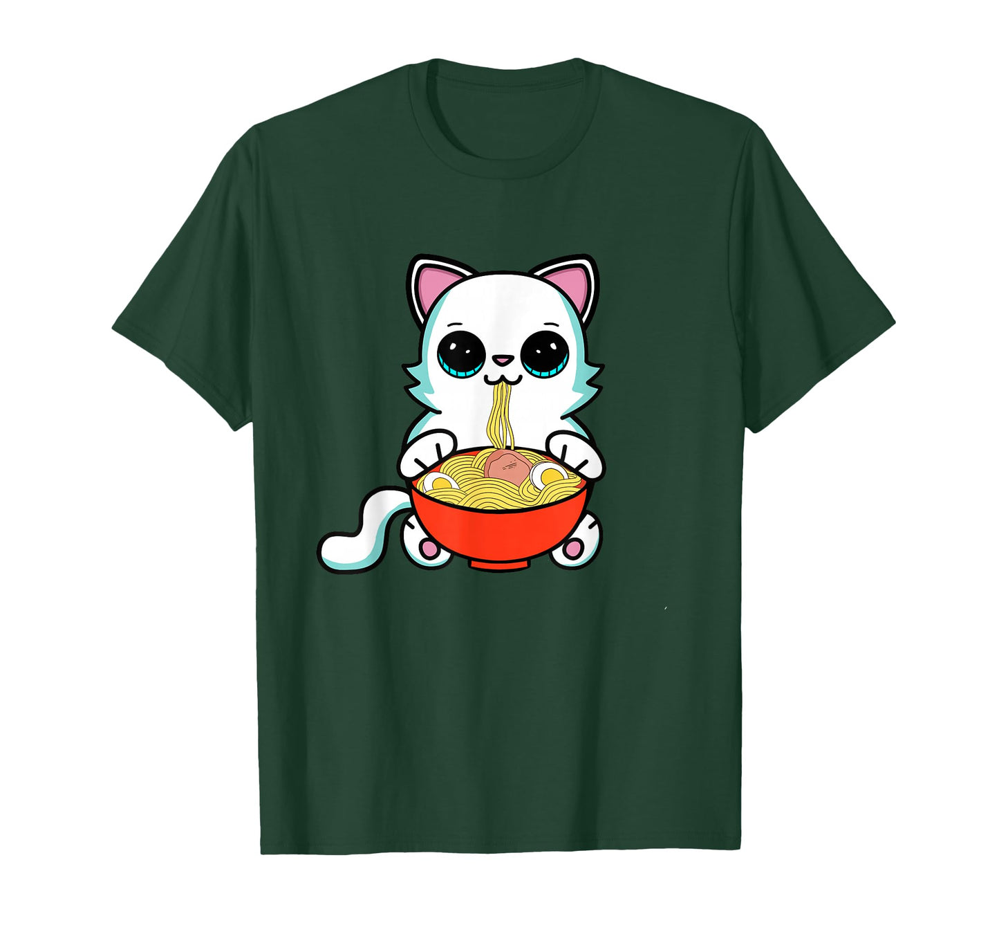 Ramen Cat Kawaii Anime Neko Cat Eating Japanese Noodles T-Shirt