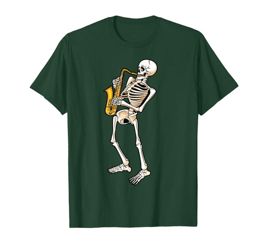 Funny Skeleton Saxophone Gift | Cute Halloween Costume Kids T-Shirt