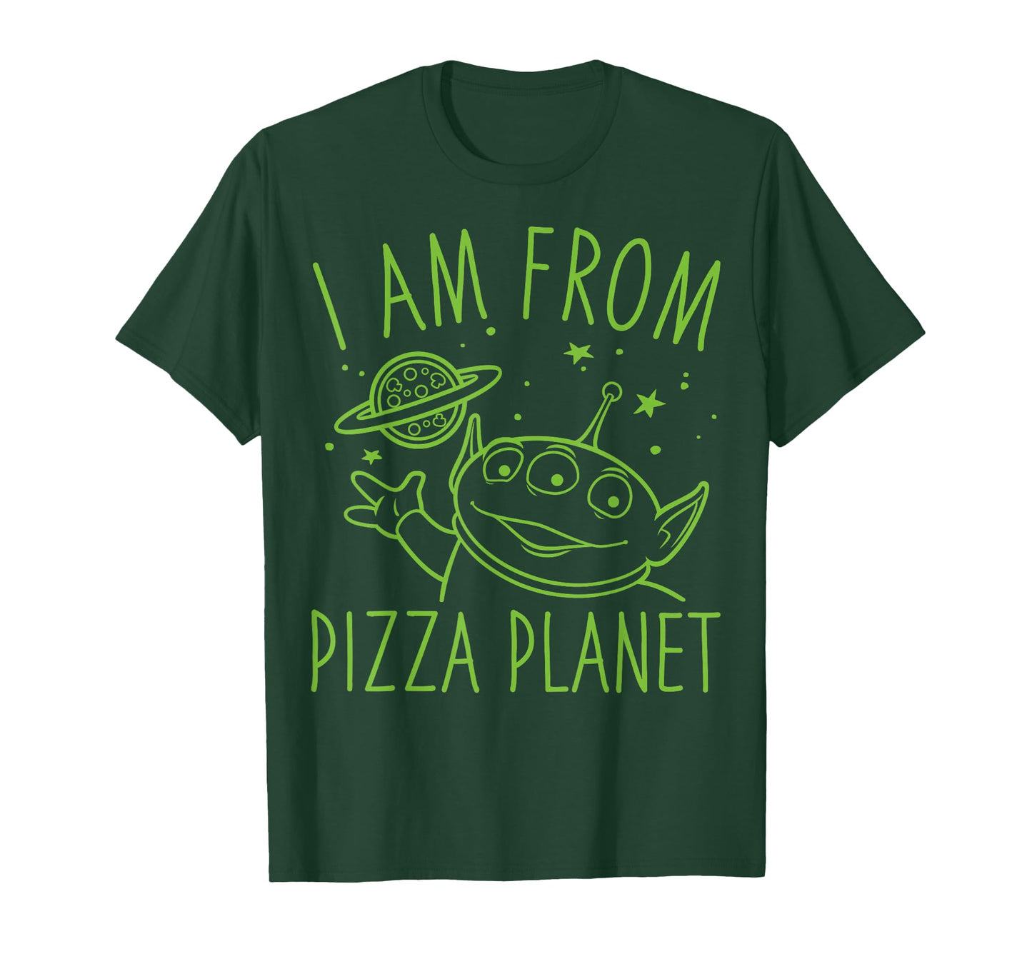 Disney Pixar Toy Story Neon Green Alien Pizza Planet Logo T-Shirt