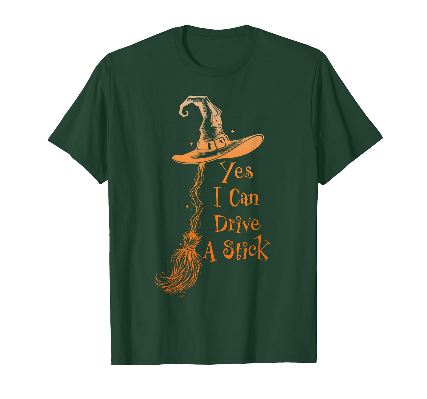 Yes I Can Drive A Stick Funny Halloween Spooky Witch Women T-Shirt