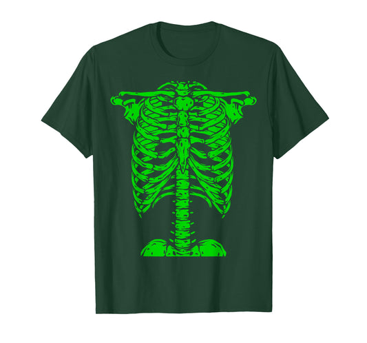 Skeleton Green Rib Cage Bone Costume Halloween Graphic X-Ray T-Shirt