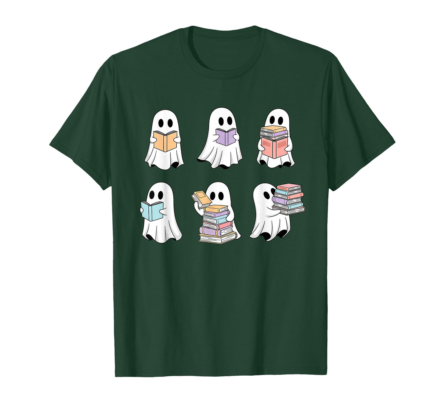 Cute Boo Ghost Reading Books Halloween Librarian Teacher Kid T-Shirt