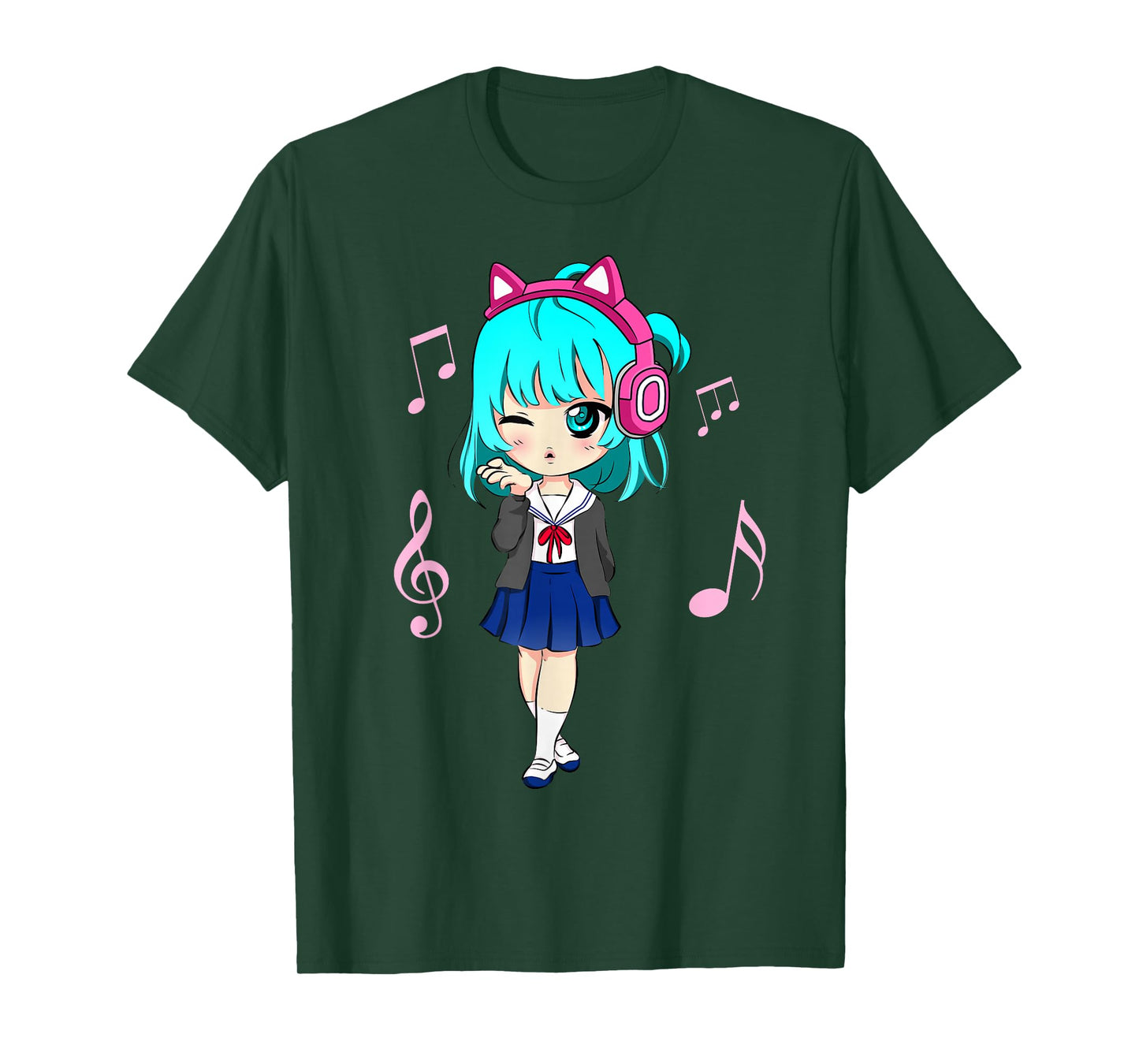 Funny Anime and Music Girl for Teen Chibi Graphic Anime Girl T-Shirt Small